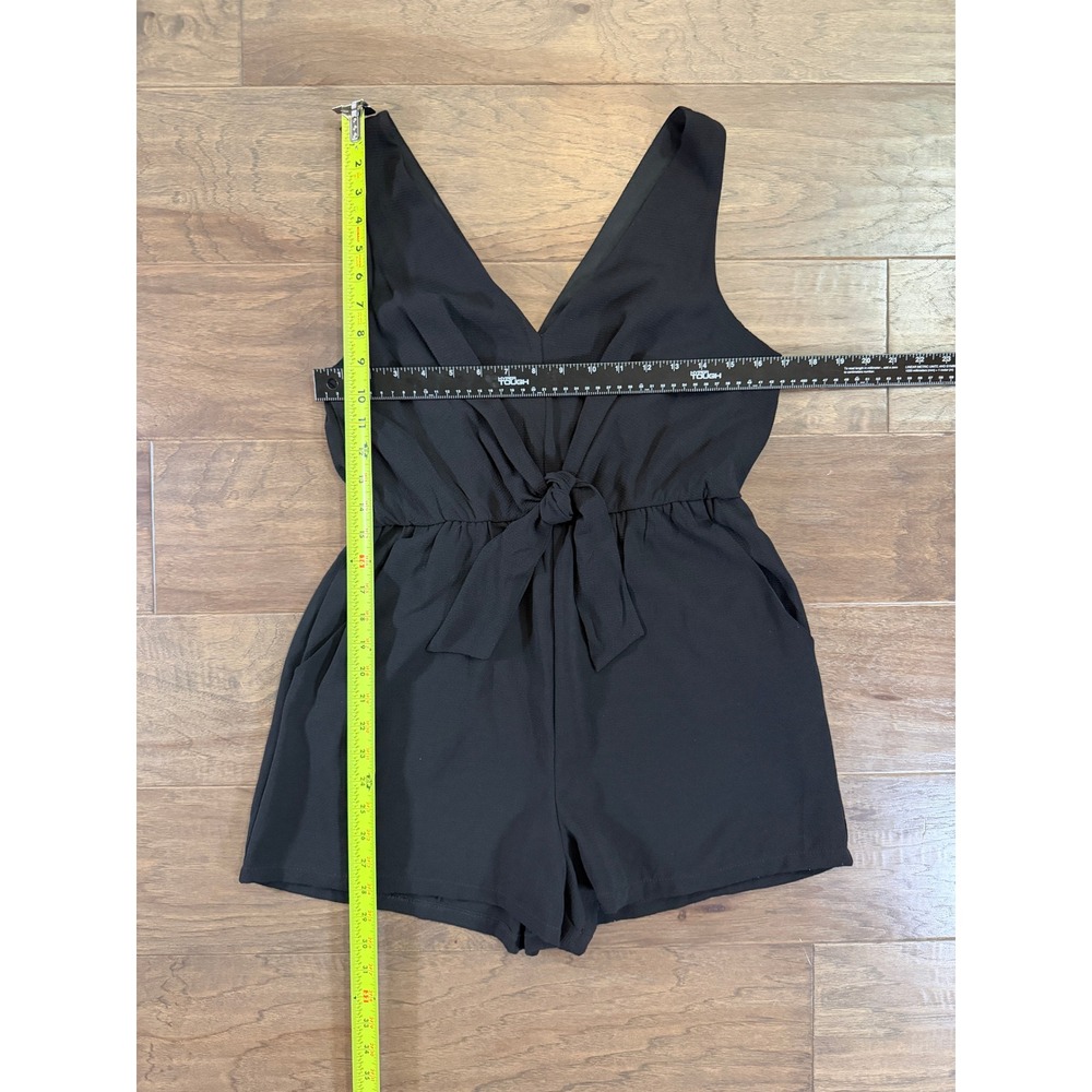 Lily Rose Womens Black Tie Front V-Neck Sleeveless Pocket Romper Small A1675U106 - Picture 5 of 7